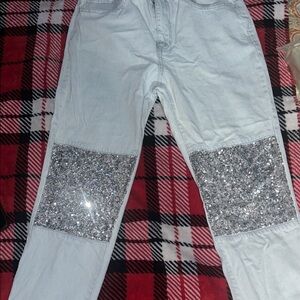 Stylish Silver Patch Women Jeans Forever 21